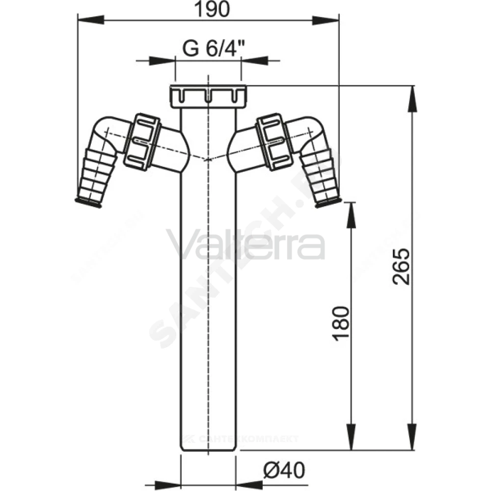 Патрубок для сифона 1 1/2"x40 с 2-мя отводами (штуцерами) Alca Plast A44M-DN40