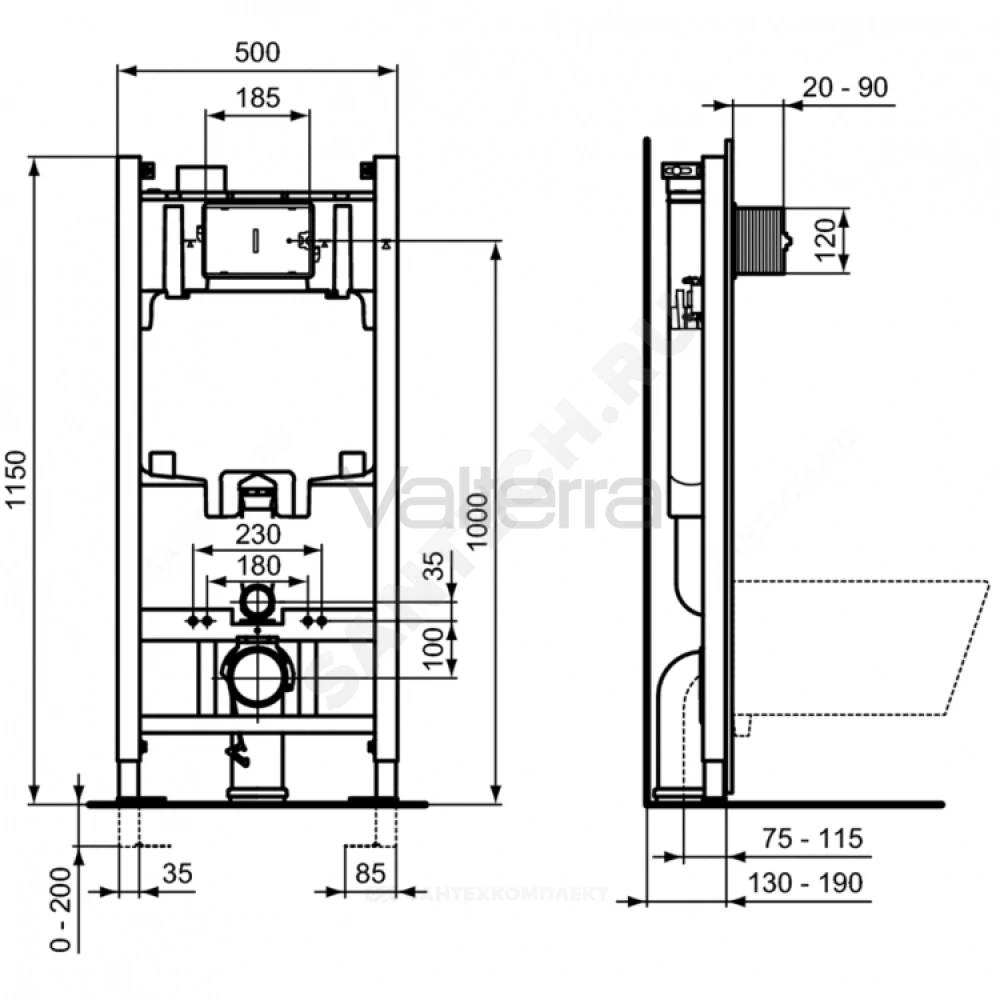 Инсталляция PROSYS ECO Frame 2.0 RU для подвесного унитаза без кнопки смыва Ideal Standard