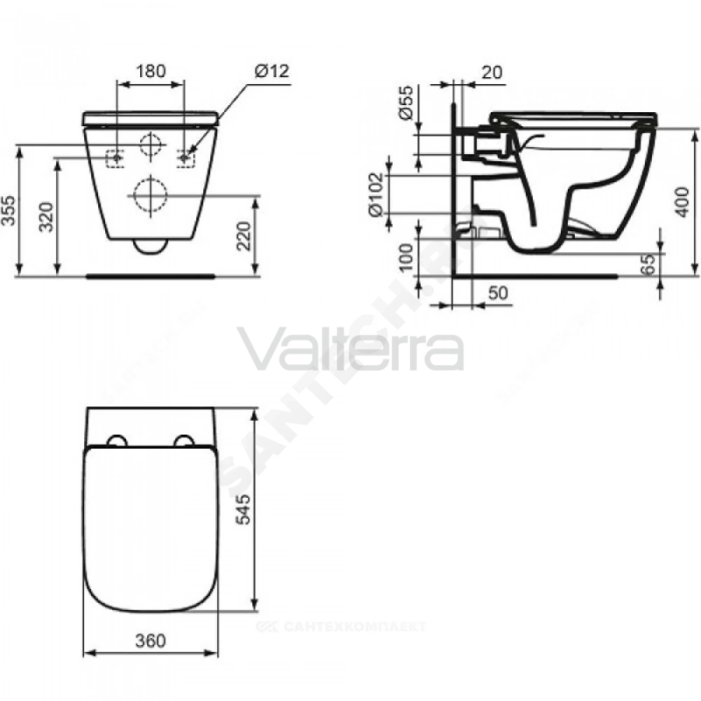 Унитаз подвесной белый горизонтальный выпуск I.LIFE B Rimless+ Ideal Standard